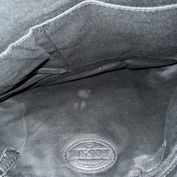 Vintage Fossil Folder Over Black Leather Purse Brass Shoulder Bag - Picture 6 of 7